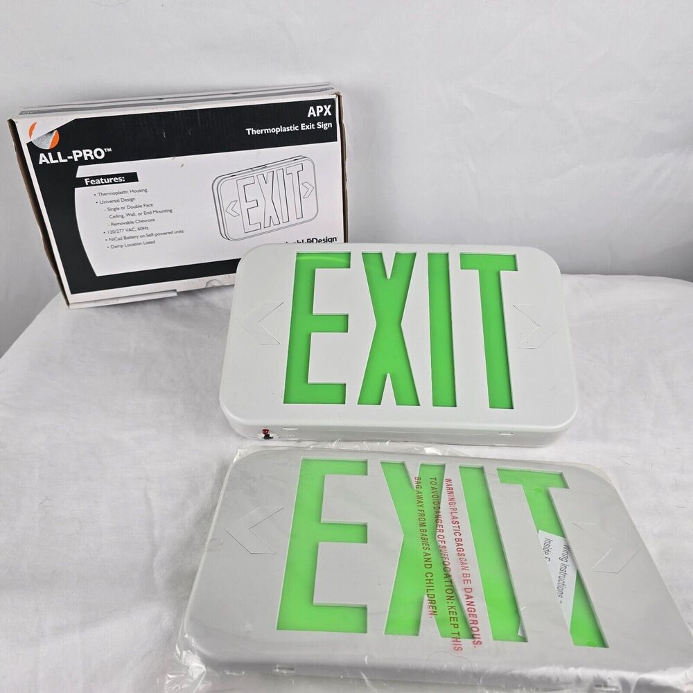 Cooper Lighting All-Pro Thermoplastic LED Exit Sign APX7G Green Letters 120/277V